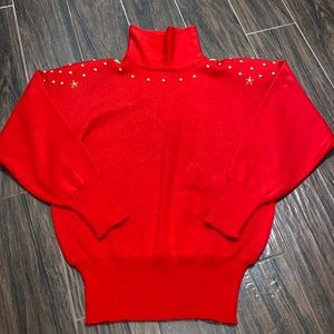 COPY - Meister red turtleneck sweater w/ embellishments